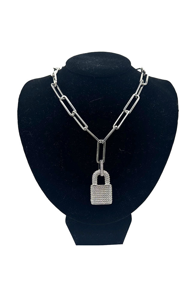 Rho Pave CZ Padlock Necklace