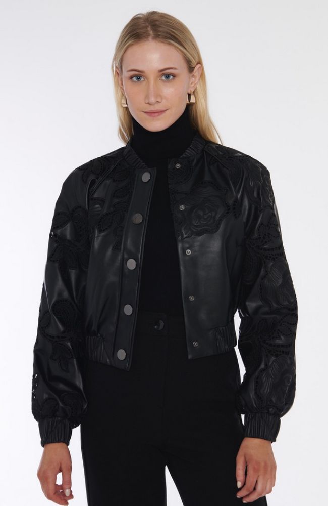 Brynn Leather and Lace Bomber Jacket