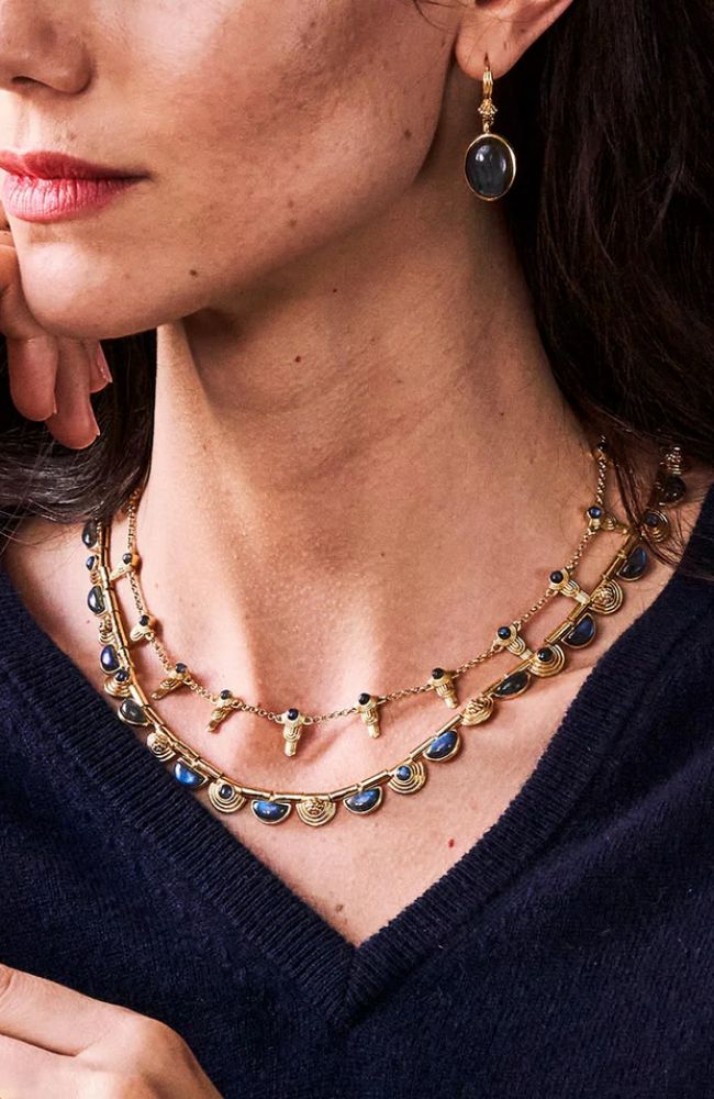 Cleopatra Riviere Necklace 17"+2"  Blue Labradorite