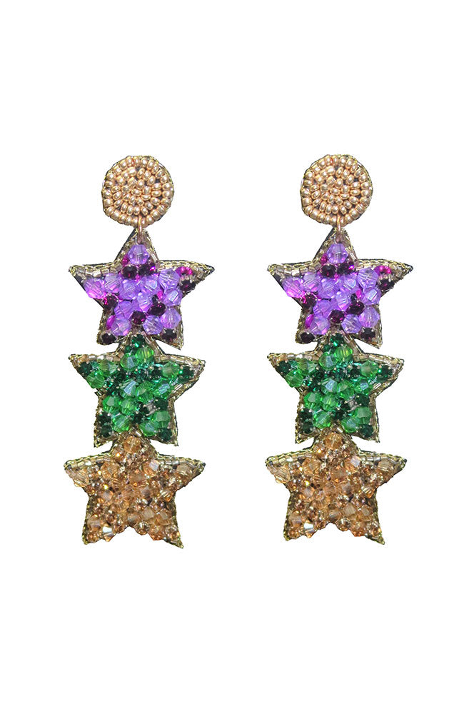 Purple Green Gold Star Earring