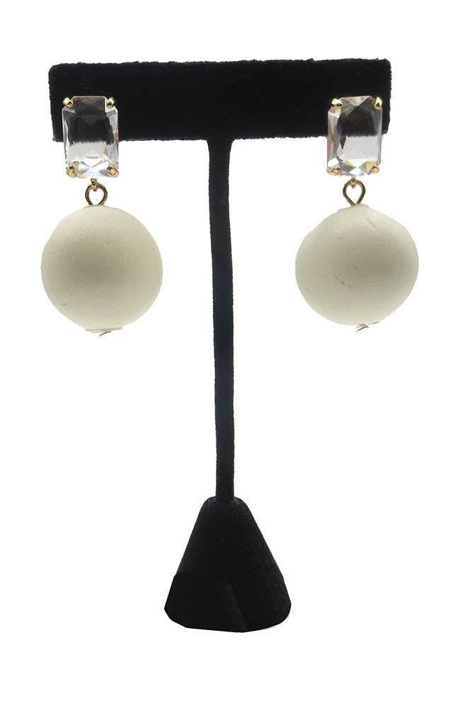 White Wood Ball Dangle Earring