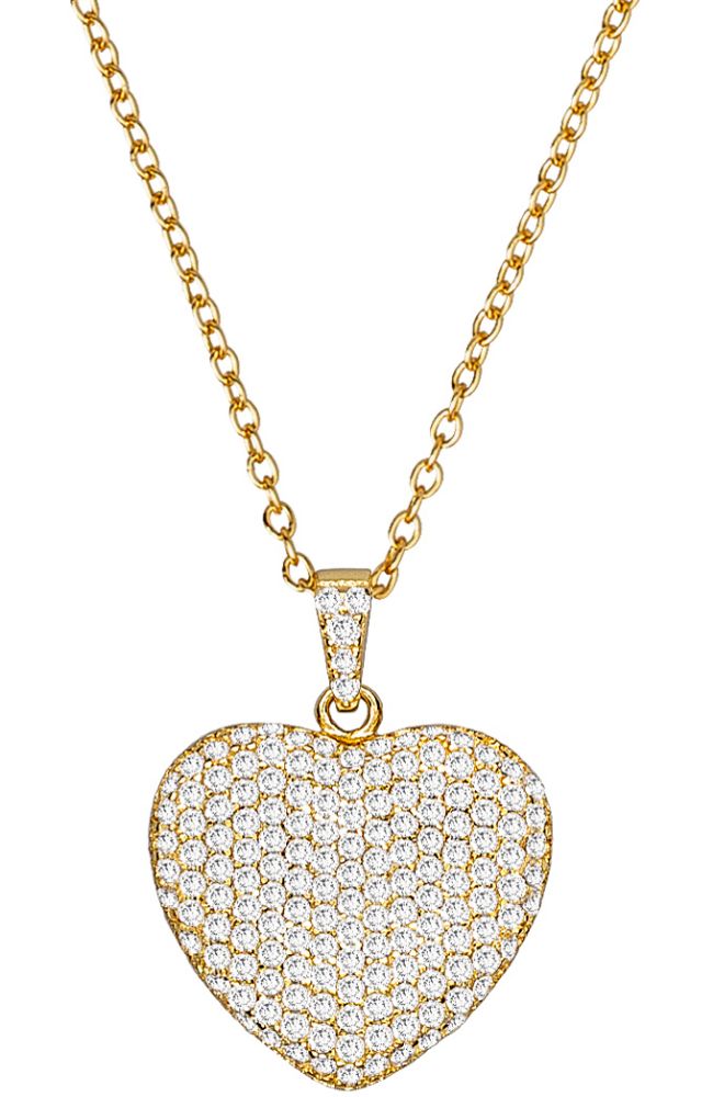 Sterling Silver 18k Gold Plate CZ Puffy Heart Necklace