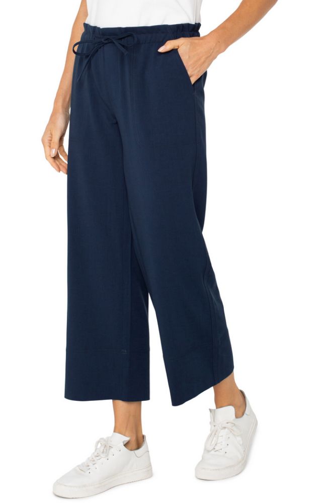 Pull On Tie Waist Wide Ankle Pant