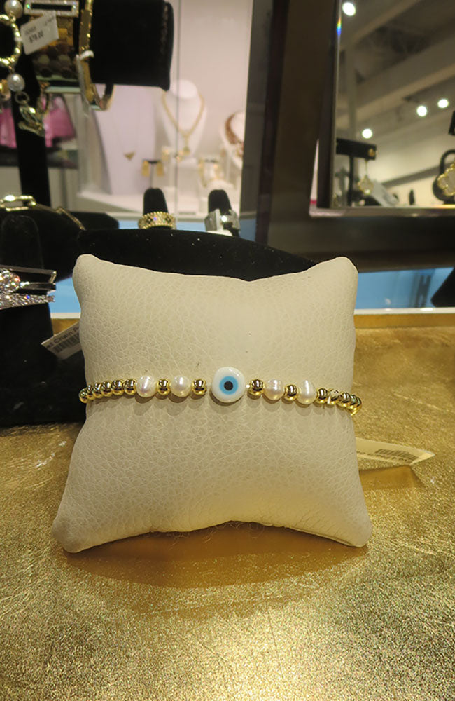 Gold Evil Eye 4 Pearls Ball Bracelet