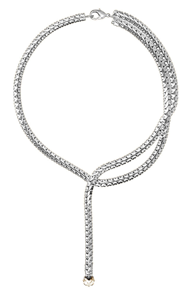 Rhodium and Crystal Snake Necklace