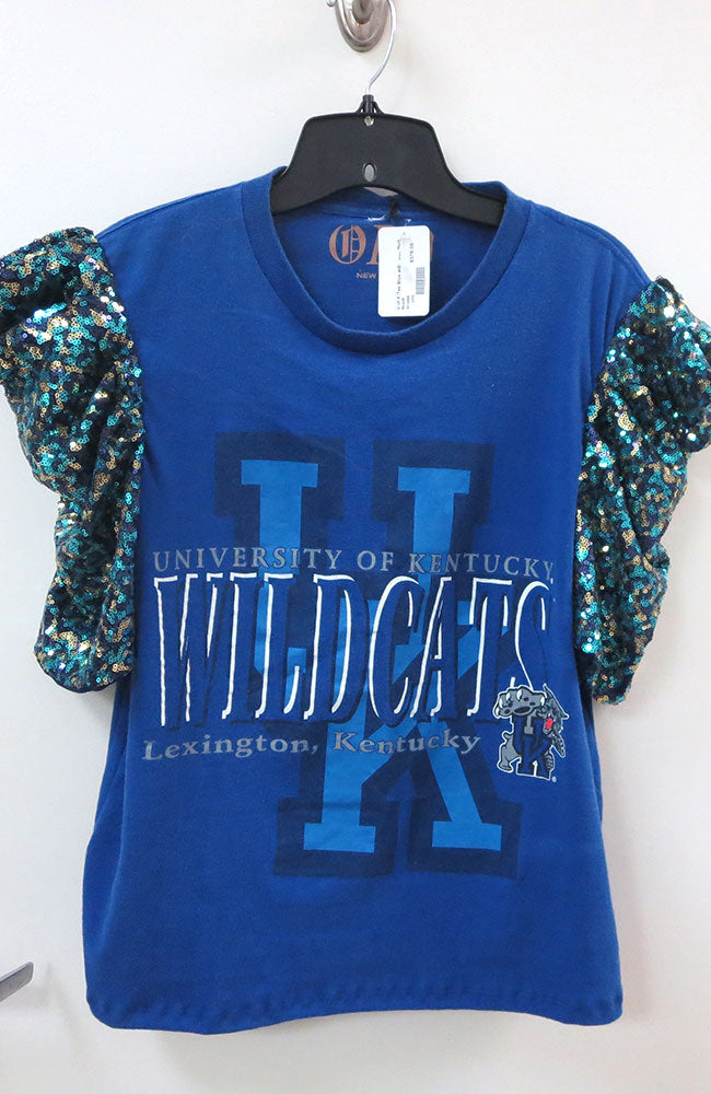 U of K Tee Blue with Blue Multi Sequin Sleeve