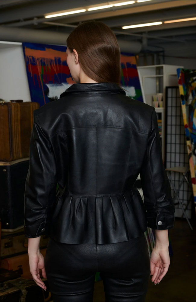 Alexa Burnished Leather Jacket Black – jakett