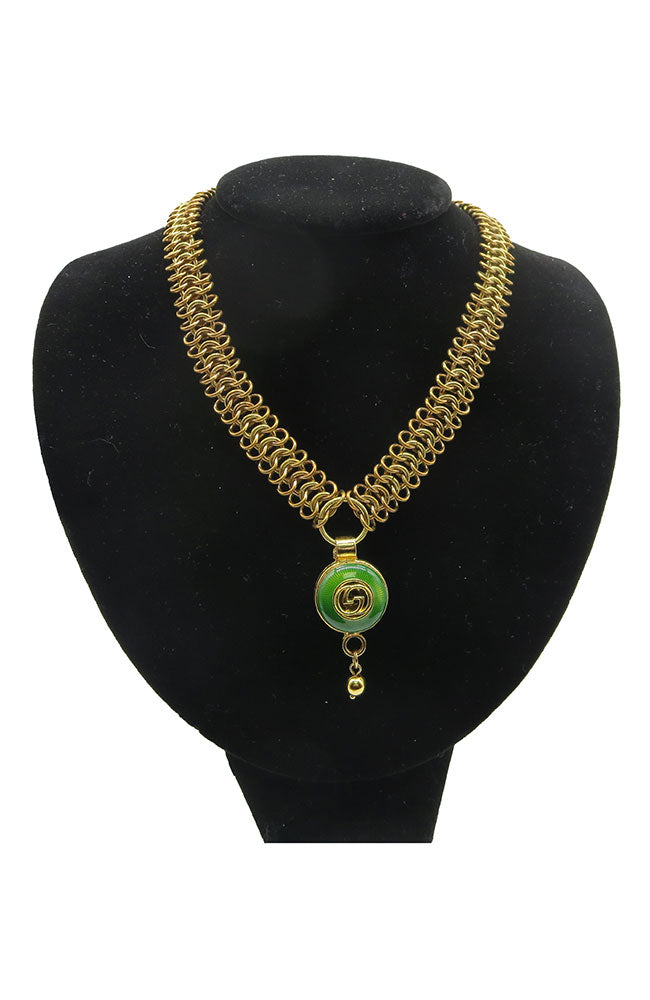 Vintage C Green Button Necklace