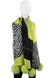 Zig Zag Animal Narrow Scarf with Fox Pom