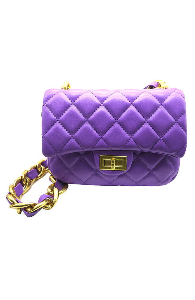 Turn Clasp Quilted Bag Purple