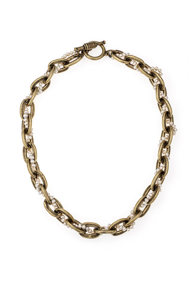 17" Brass Lourdes Chain with Pearls