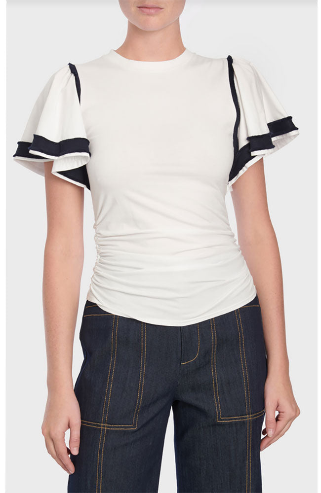 Marnia Top in White with Navy Trim